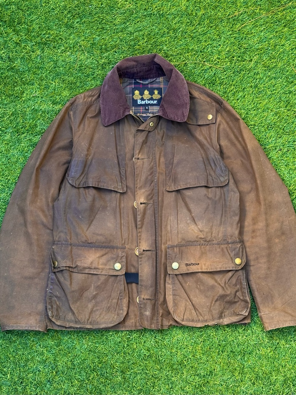 Barbour Brown Waxed Cotton Military Field Jacket with Corduroy Collar